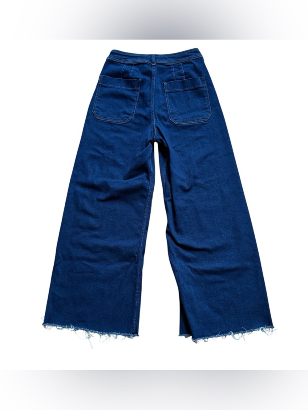 Maeve Anthropologie Blue Dark Wash High Rise Wide Leg Denim Jeans Raw Hem 28 - Picture 2 of 7